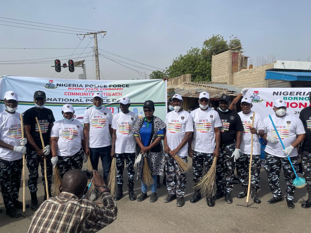 National Police Day: Borno Police strengthen community ties with sanitation exercise and free healthcare services